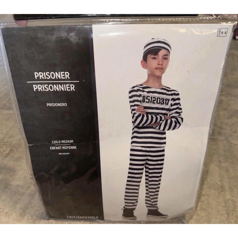 Convict Costume Halloween Boys Kids Prisoner Child Medium 6-8 Yrs 3 Piece. New - Picture 1 of 3
